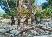 Percepat Pembangunan Infrastruktur, Kodim 0108/Agara Bersama Warga Lanjutkan Pengerjaan Jembatan Gantung di Lawe Ger Ger, Aceh Tenggara